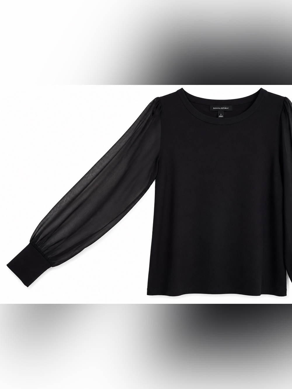 Banana Republic Black Sheer Sleeve Blouse Women’s Small Long Sleeve Top - Picture 4 of 10
